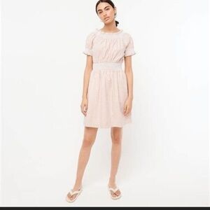 NWT  J. Crew Smocked puff-sleeve cotton poplin dress in gingham SZ M